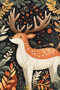 森林中的梦幻小鹿插画