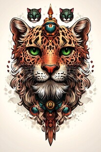 神秘豹头图腾艺术插画