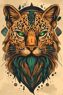 神秘豹头插画 野性魅力