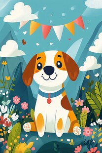 可爱小狗置身烂漫花丛中