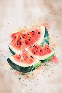 水彩绘西瓜切片