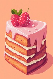 草莓奶油多层蛋糕插画