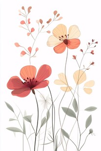 清新手绘风多彩花卉插画