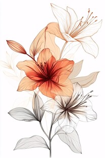 橙白百合花插画