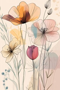 手绘多彩花卉插画