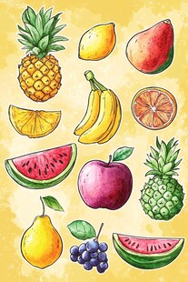 手绘缤纷水果插画集合