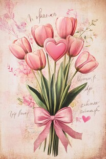 粉色郁金香花束浪漫插画