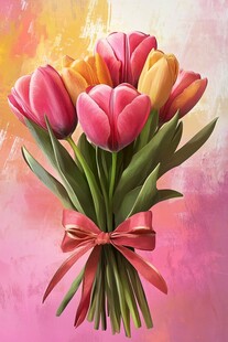 手绘多彩郁金香花束