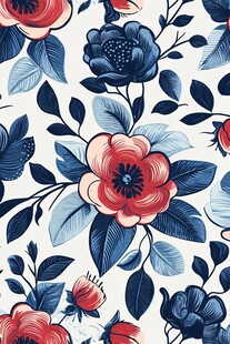 红蓝花卉图案无缝背景