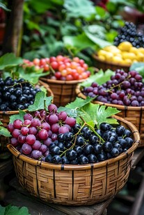 竹篮里多彩葡萄诱人