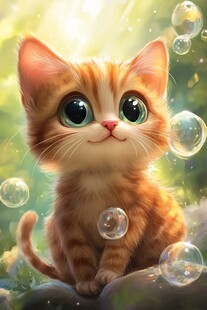 萌趣小橘猫与梦幻泡泡