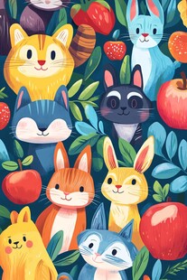 萌趣动物与水果插画世界