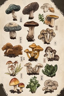 手绘多样蘑菇植物图鉴