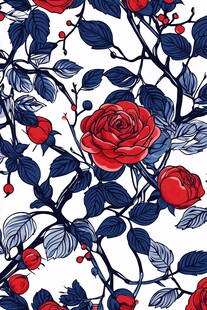 红蓝玫瑰枝叶图案背景