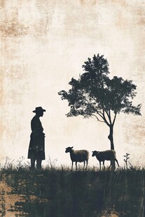牧羊人与羊的静谧画面