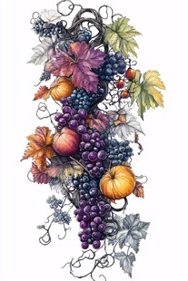 秋日果蔬藤蔓插画作品