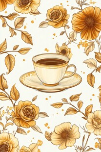 花卉环绕的优雅咖啡时光