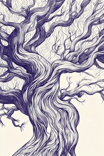 扭曲枯树手绘艺术插画