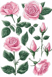 粉色玫瑰花卉插画素材