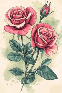 手绘粉色玫瑰花插画