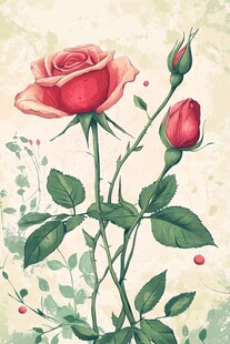 绽放玫瑰与待放花蕾