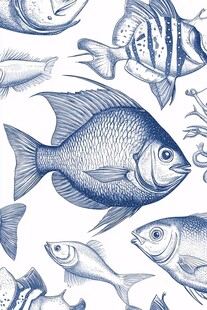 海洋鱼类手绘图案集合