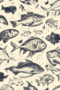 手绘海洋鱼类无缝图案