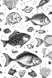 海洋鱼类手绘无缝图案