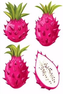 粉红火龙果插画及切面展示