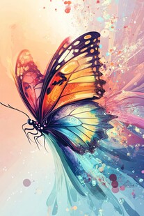 梦幻水彩蝴蝶振翅瞬间