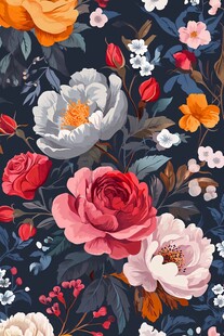 复古花卉图案 深色背景花卉