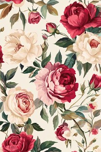 复古花卉图案的浪漫玫瑰