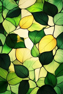 彩色玻璃风的繁茂绿叶图案