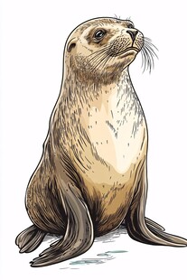 可爱海狮插画