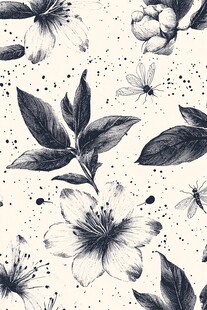 黑白花卉昆虫图案背景