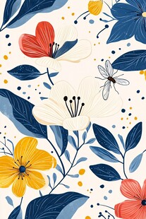 花卉蜻蜓图案的清新插画