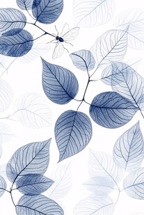 蓝叶间的灵动蜻蜓图案