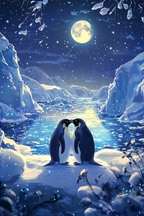 月夜下的企鹅浪漫之约