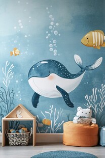 海洋风儿童房墙绘装饰