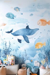 海洋主题儿童房墙绘装饰