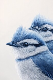 两只蓝羽小鸟特写