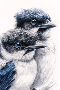 两只萌态小鸟的亲密瞬间