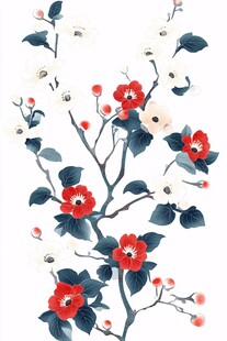 中式手绘花卉植物图案