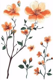 橙色花卉植物插画素材