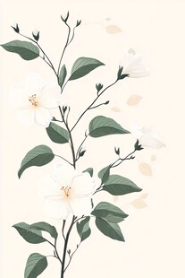 手绘清新茉莉花枝插画