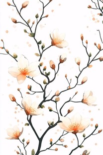 水彩风玉兰花枝图案