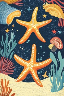 海底海星与多彩海洋生物
