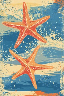 复古风双海星海洋插画