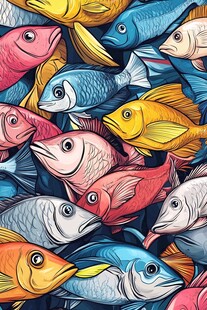 多彩群鱼插画