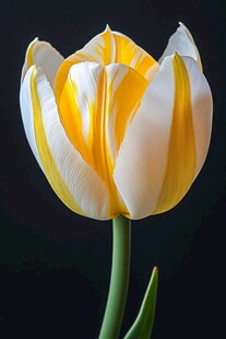 黄白条纹郁金香特写